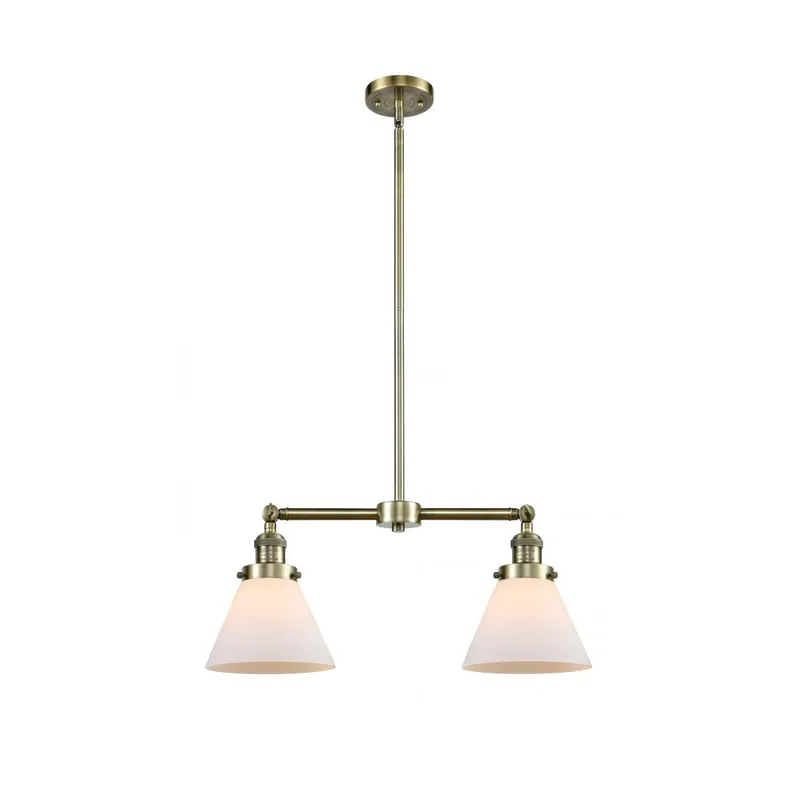 Franklin Restoration Large Cone 2 Light 21 inch Antique Brass Chandelier Ceiling Light in Matte White Glass, Franklin Restoration