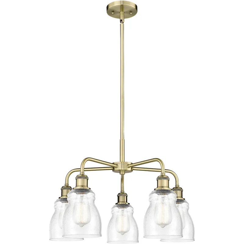Ellery 5 Light 22.75 inch Antique Brass Chandelier Ceiling Light in Seedy Glass
