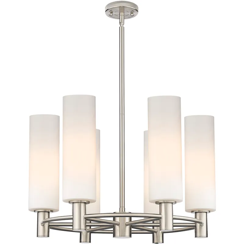 Crown Point 6 Light 24 inch Satin Nickel Chandelier Ceiling Light in Matte White Glass