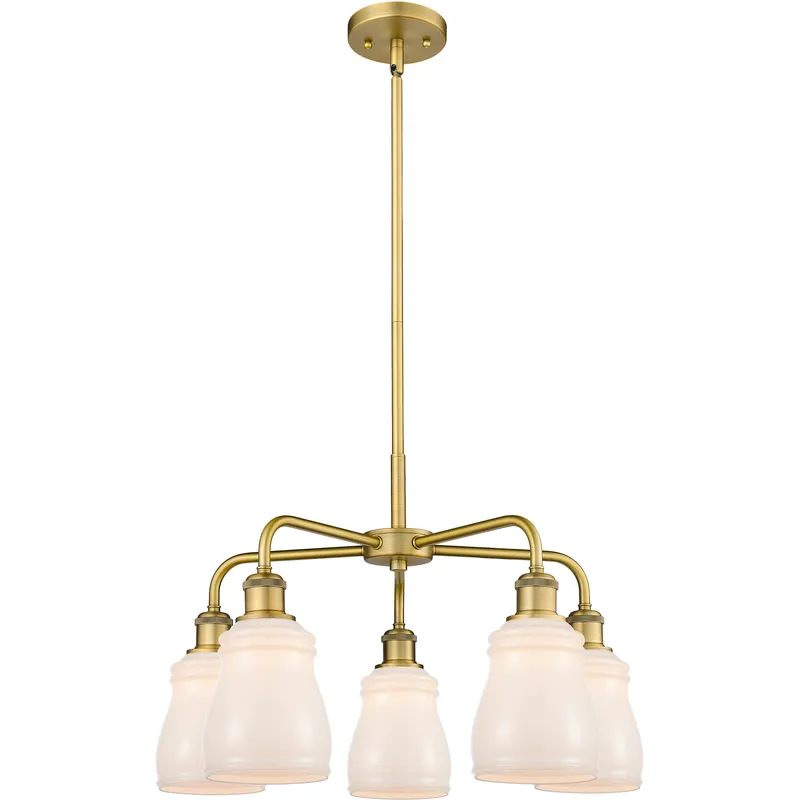 Ellery 5 Light 22.75 inch Brushed Brass Chandelier Ceiling Light in White Glass