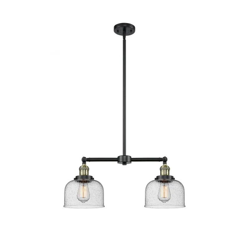 Franklin Restoration Large Bell LED 21 inch Black Antique Brass Chandelier Ceiling Light in Seedy Glass, Franklin Restoration