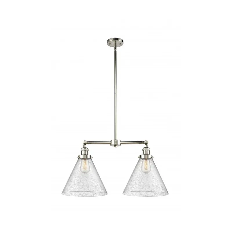 Franklin Restoration X-Large Cone LED 21 inch Polished Nickel Chandelier Ceiling Light in Seedy Glass, Franklin Restoration