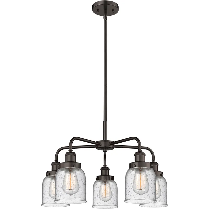 Bell 5 Light 23 inch Oil Rubbed Bronze Chandelier Ceiling Light in Seedy Glass