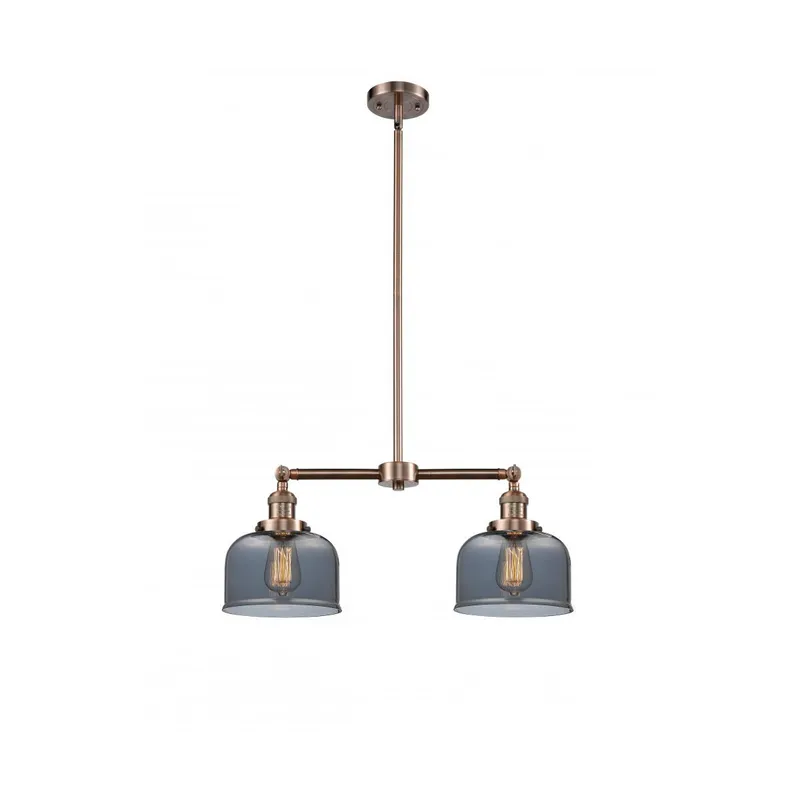 Franklin Restoration Large Bell LED 21 inch Antique Copper Chandelier Ceiling Light in Plated Smoke Glass, Franklin Restoration