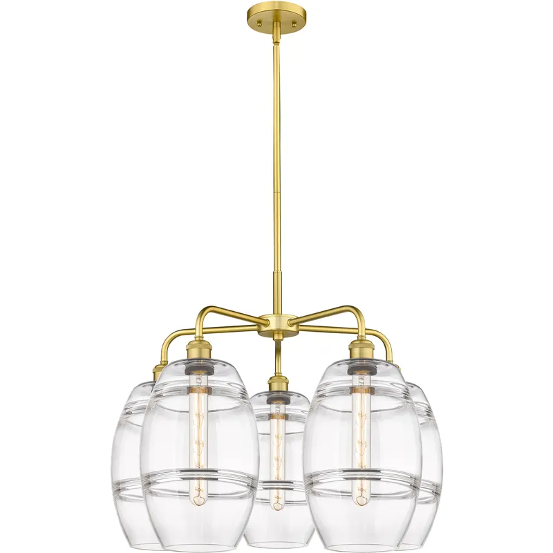 Ballston Vaz 5 Light 26 inch Satin Gold Stem Hung Chandelier Ceiling Light in Clear Glass