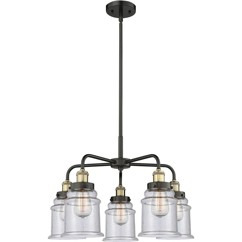 Canton 5 Light 24 inch Black Antique Brass Chandelier Ceiling Light in Seedy Glass