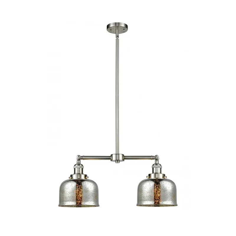 Franklin Restoration Large Bell LED 24 inch Brushed Satin Nickel Chandelier Ceiling Light in Silver Plated Mercury Glass, Franklin Restoration