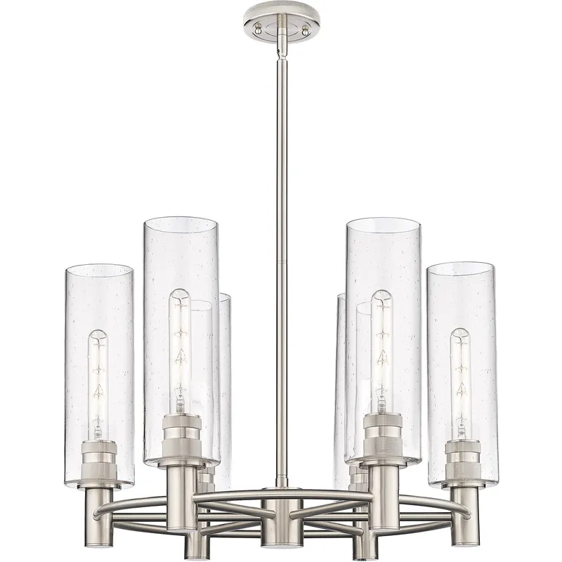Crown Point 6 Light 24 inch Satin Nickel Chandelier Ceiling Light in Seedy Glass