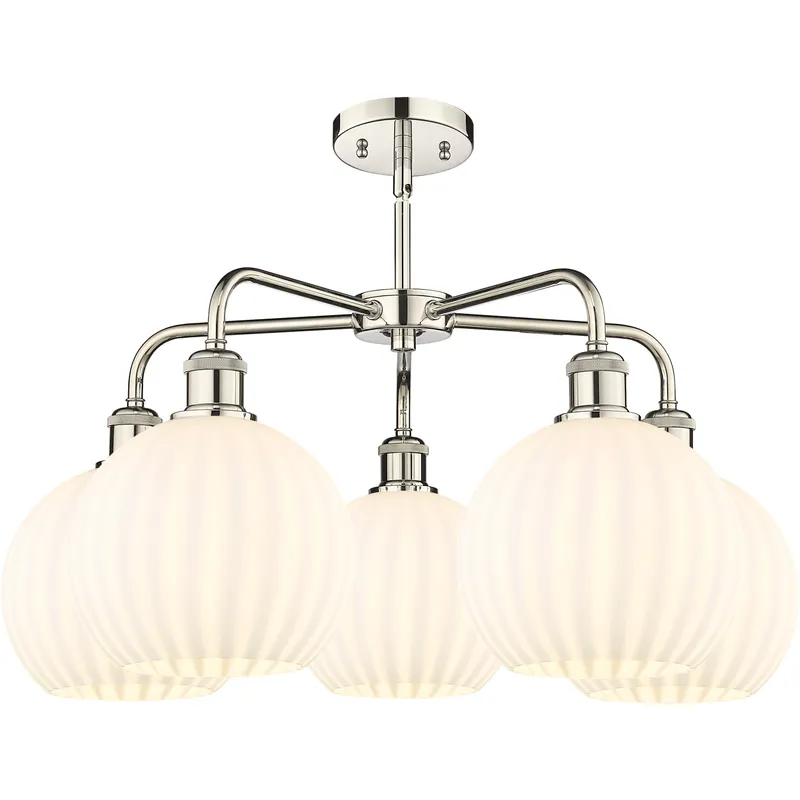 Ballston White Venetian 5 Light 26 inch Polished Nickel Stem Hung Chandelier Ceiling Light
