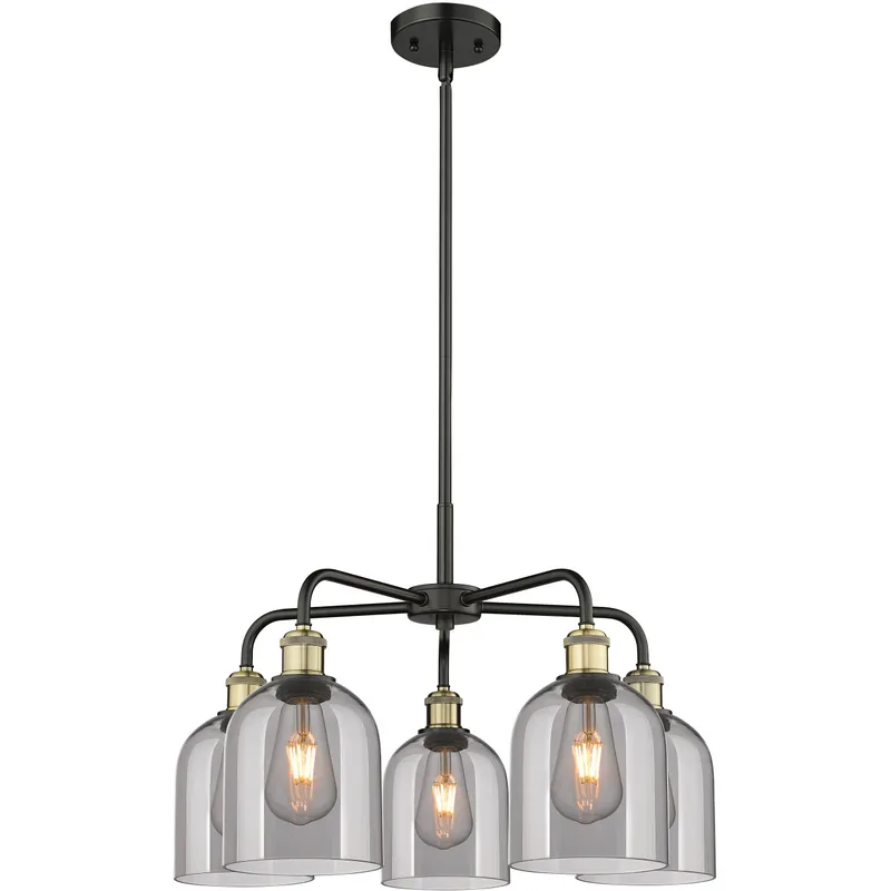 Ballston Bella 5 Light 23.5 inch Black Antique Brass Stem Hung Chandelier Ceiling Light in Light Smoke Glass