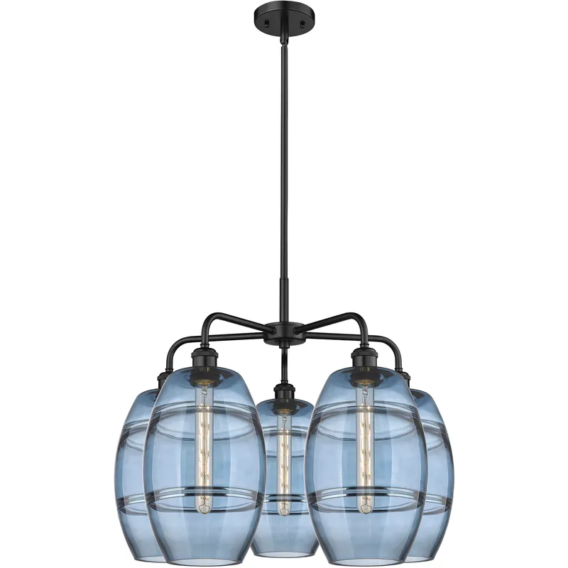 Ballston Vaz 5 Light 26 inch Matte Black Stem Hung Chandelier Ceiling Light in Princess Blue Glass