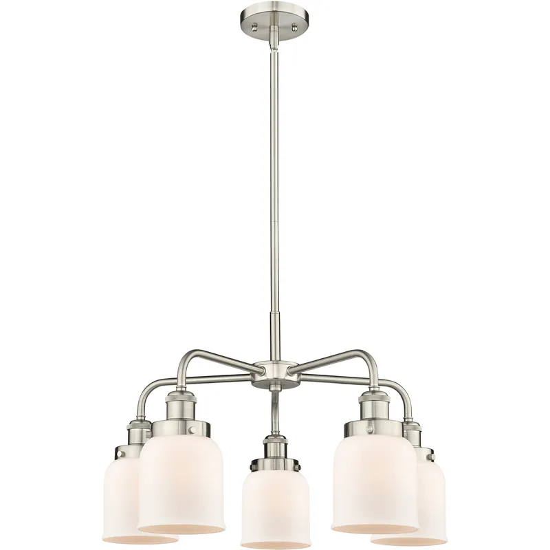 Bell 5 Light 23 inch Satin Nickel Chandelier Ceiling Light in Matte White Glass