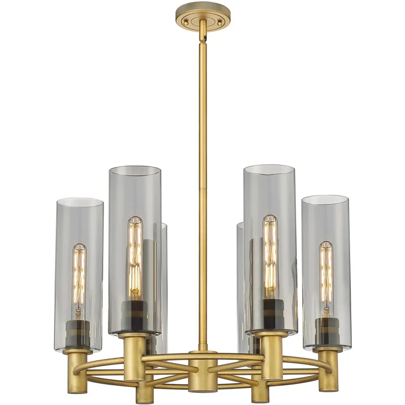 Crown Point 6 Light 24 inch Brushed Brass Chandelier Ceiling Light in Light Smoke Glass