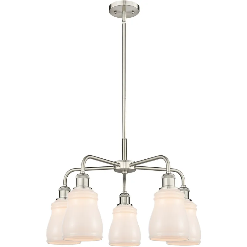 Ellery 5 Light 22.75 inch Satin Nickel Chandelier Ceiling Light in White Glass