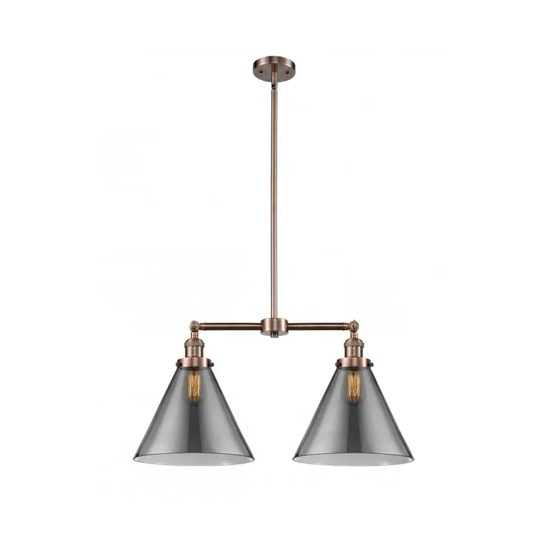 Franklin Restoration X-Large Cone LED 21 inch Antique Copper Chandelier Ceiling Light in Plated Smoke Glass, Franklin Restoration