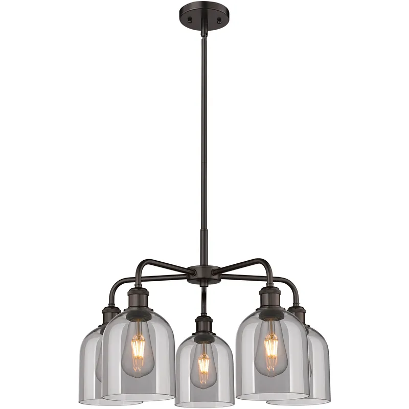 Ballston Bella 5 Light 23.5 inch Oil Rubbed Bronze Stem Hung Chandelier Ceiling Light in Light Smoke Glass