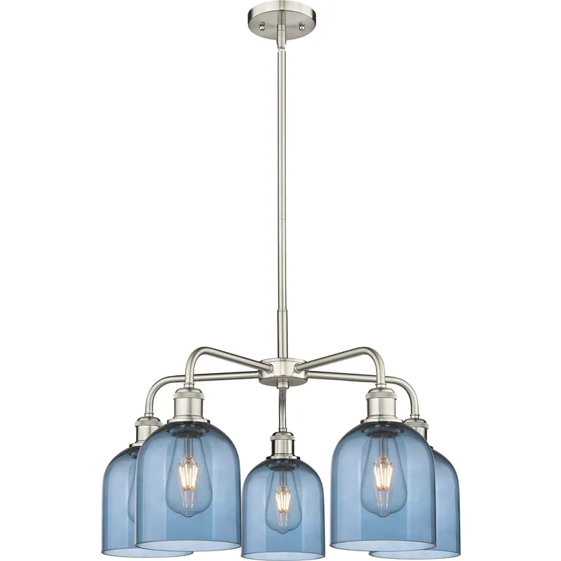 Ballston Bella 5 Light 23.5 inch Satin Nickel Stem Hung Chandelier Ceiling Light in Princess Blue Glass