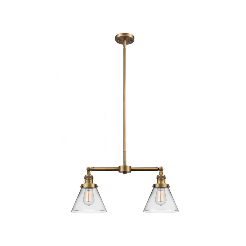 Franklin Restoration Large Cone 2 Light 21 inch Brushed Brass Chandelier Ceiling Light in Clear Glass, Franklin Restoration