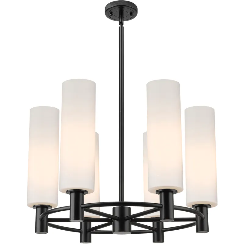 Crown Point 6 Light 24 inch Matte Black Chandelier Ceiling Light in Matte White Glass