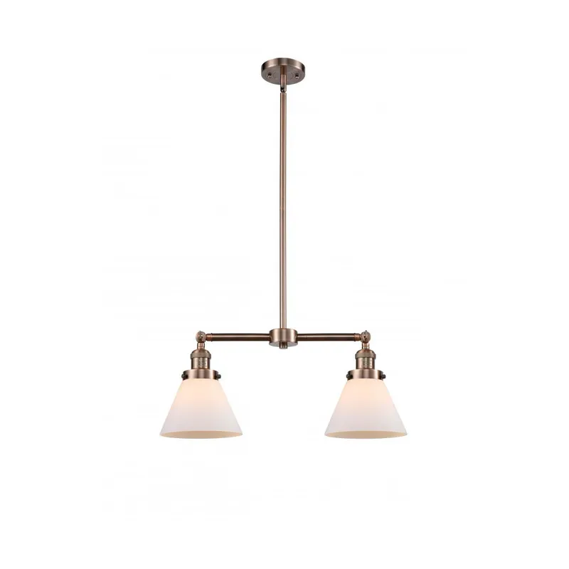 Franklin Restoration Large Cone 2 Light 21 inch Antique Copper Chandelier Ceiling Light in Matte White Glass, Franklin Restoration