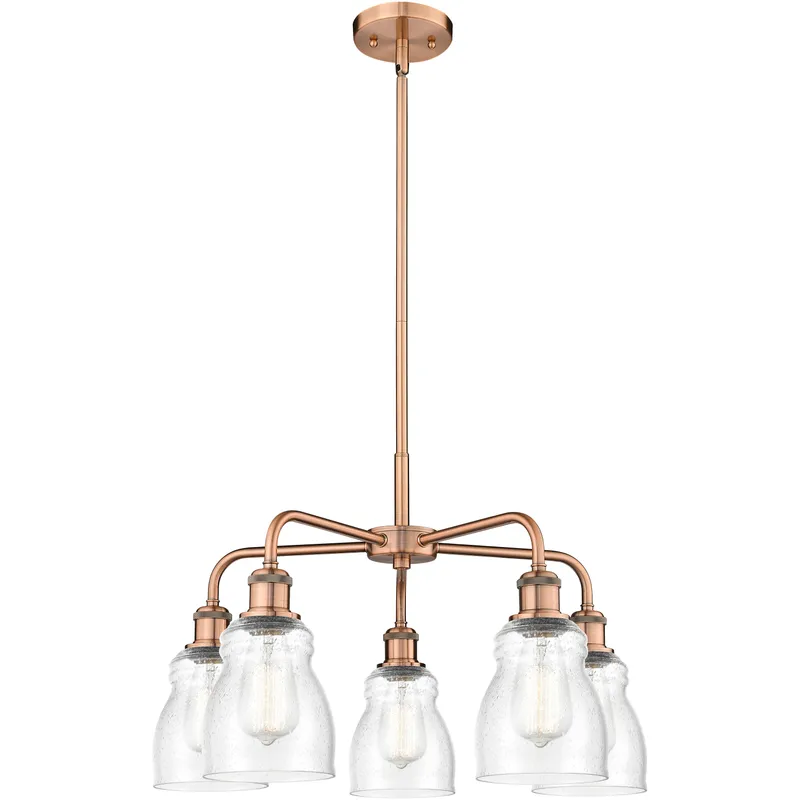 Ellery 5 Light 22.75 inch Antique Copper Chandelier Ceiling Light in Seedy Glass