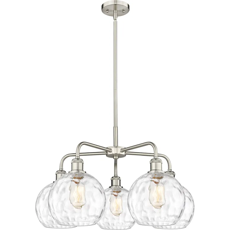 Athens Water Glass 5 Light 26 inch Satin Nickel Chandelier Ceiling Light