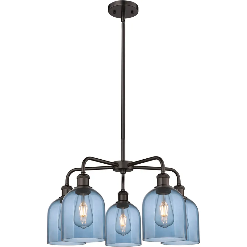 Ballston Bella 5 Light 23.5 inch Oil Rubbed Bronze Stem Hung Chandelier Ceiling Light in Princess Blue Glass