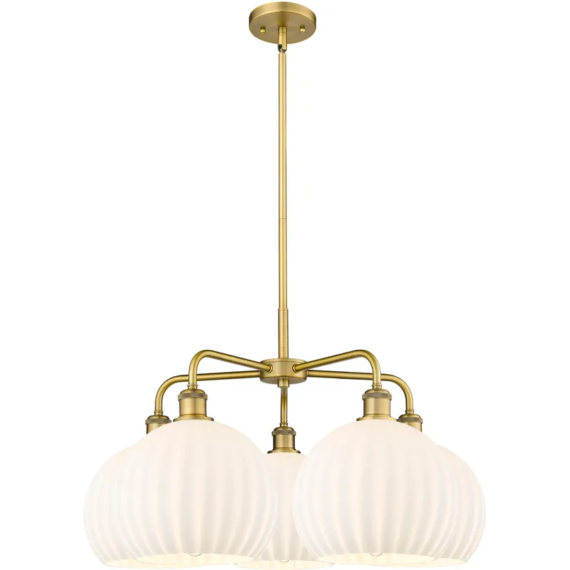 Ballston White Venetian 5 Light 28 inch Brushed Brass Stem Hung Chandelier Ceiling Light