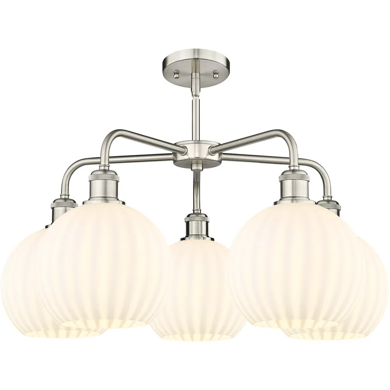 Ballston White Venetian 5 Light 26 inch Satin Nickel Stem Hung Chandelier Ceiling Light