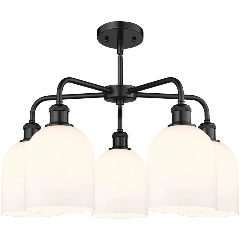 Ballston Bella 5 Light 23.5 inch Matte Black Stem Hung Chandelier Ceiling Light in Gloss White Glass
