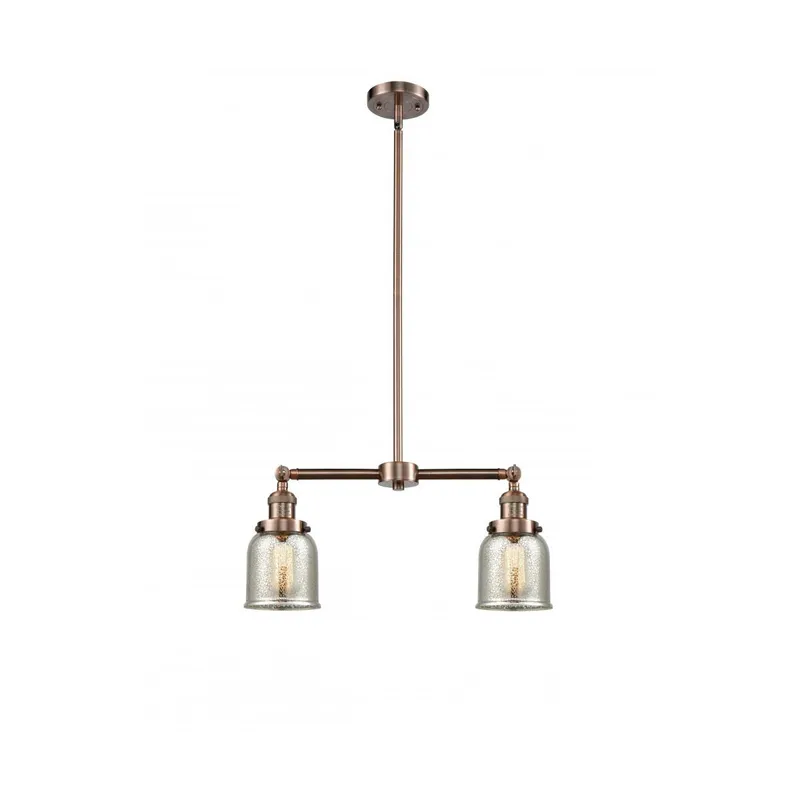 Franklin Restoration Small Bell 2 Light 21 inch Antique Copper Chandelier Ceiling Light in Silver Plated Mercury Glass, Franklin Restoration