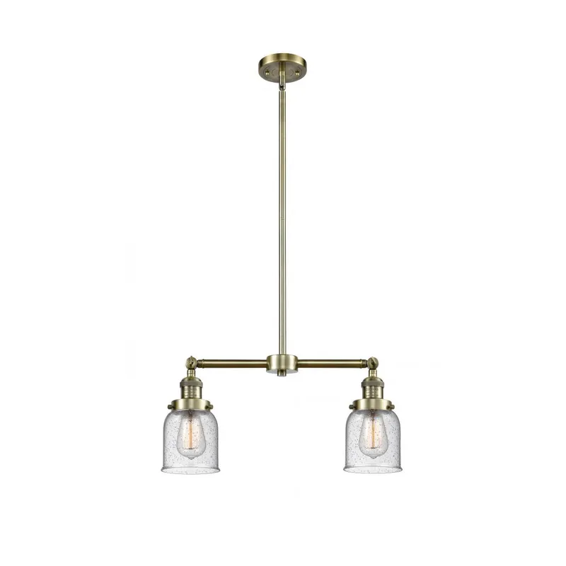 Franklin Restoration Small Bell 2 Light 21 inch Antique Brass Chandelier Ceiling Light in Seedy Glass, Franklin Restoration