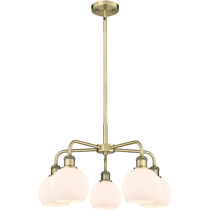 Athens 5 Light 24 inch Antique Brass Chandelier Ceiling Light in Matte White Glass