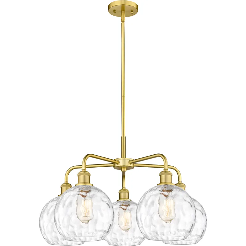 Athens Water Glass 5 Light 26 inch Satin Gold Chandelier Ceiling Light