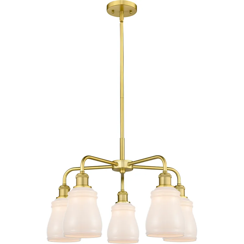 Ellery 5 Light 22.75 inch Satin Gold Chandelier Ceiling Light in White Glass