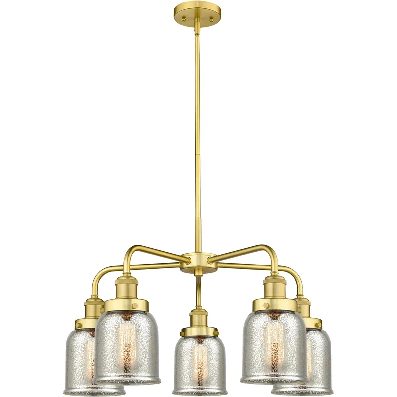 Bell 5 Light 23 inch Satin Gold Chandelier Ceiling Light in Silver Plated Mercury Glass