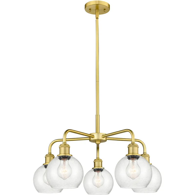 Athens 5 Light 24 inch Satin Gold Chandelier Ceiling Light in Seedy Glass