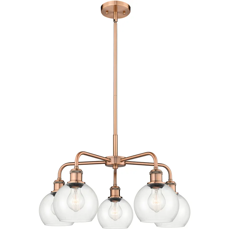 Athens 5 Light 24 inch Antique Copper Chandelier Ceiling Light in Clear Glass