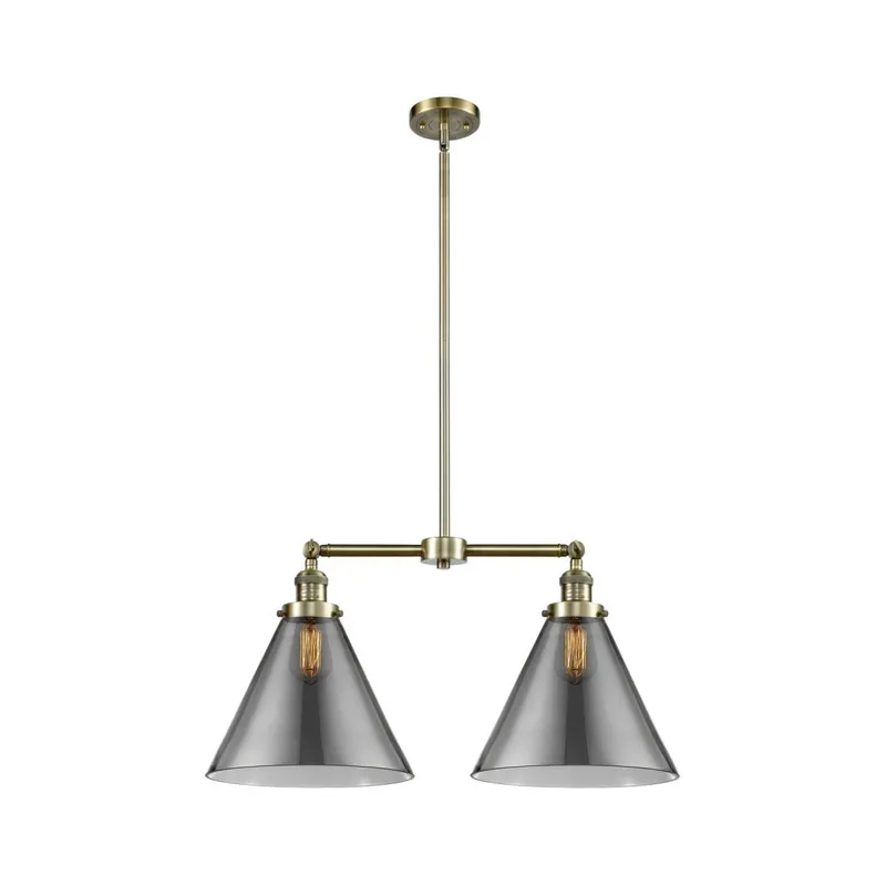 Franklin Restoration X-Large Cone LED 21 inch Antique Brass Chandelier Ceiling Light in Plated Smoke Glass, Franklin Restoration