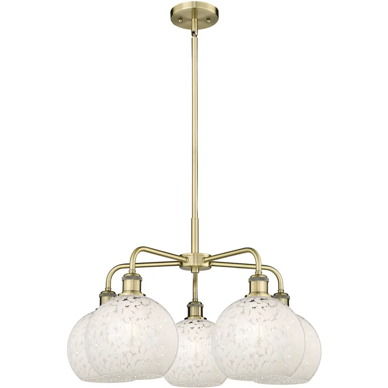 Ballston White Mouchette 5 Light 26 inch Antique Brass Stem Hung Chandelier Ceiling Light