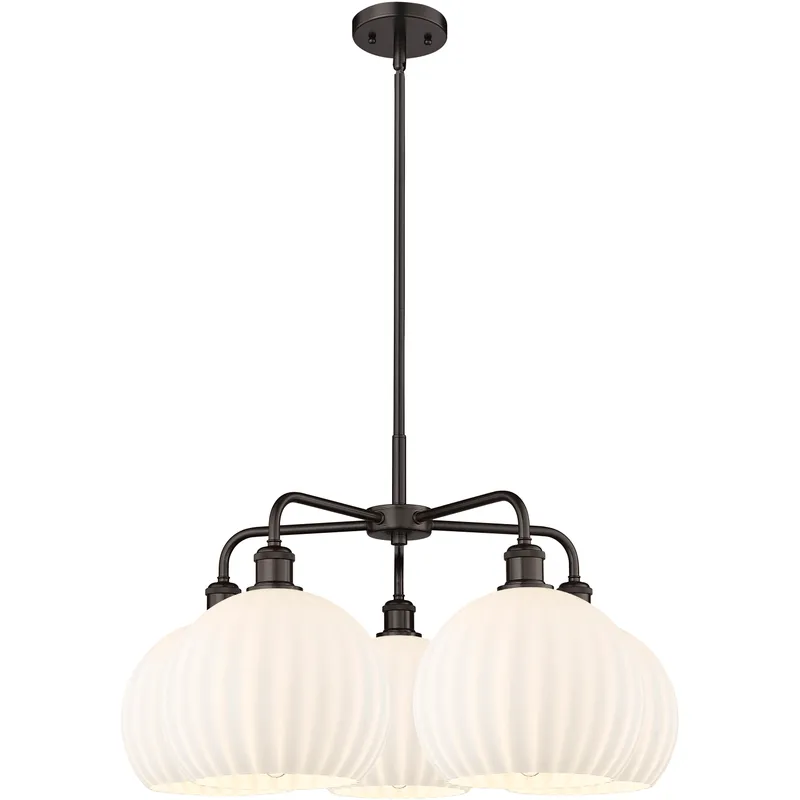 Ballston White Venetian 5 Light 28 inch Oil Rubbed Bronze Stem Hung Chandelier Ceiling Light