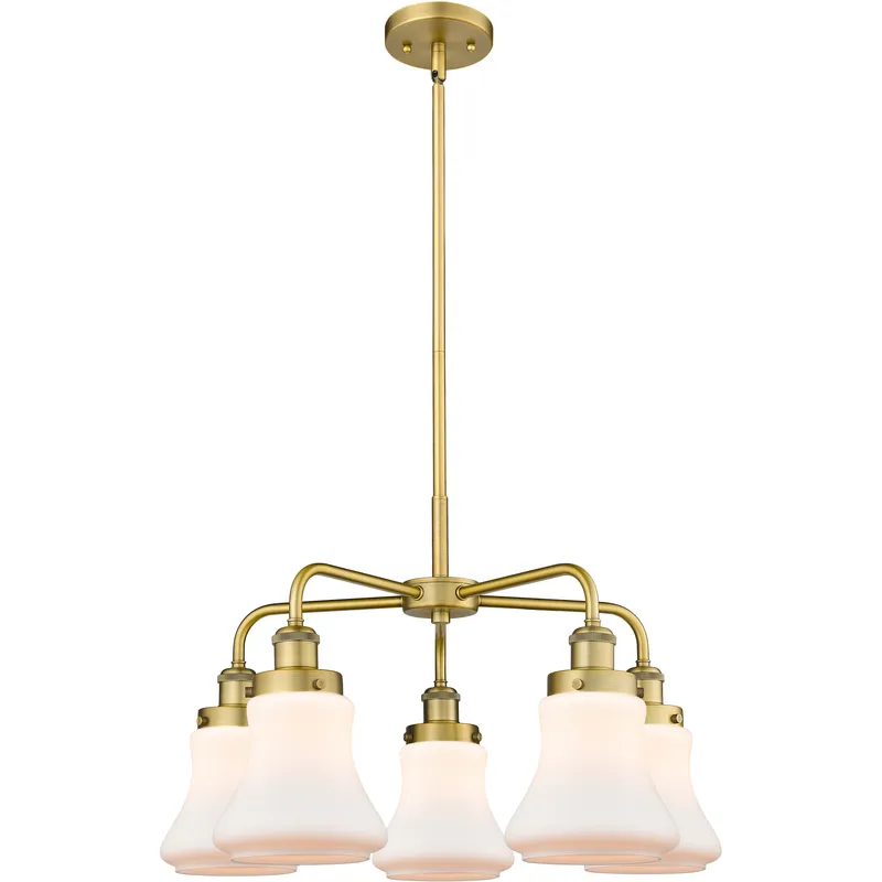 Bellmont 5 Light 24 inch Brushed Brass Chandelier Ceiling Light in Matte White Glass