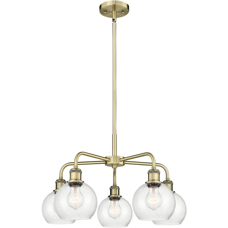 Athens 5 Light 24 inch Antique Brass Chandelier Ceiling Light in Seedy Glass