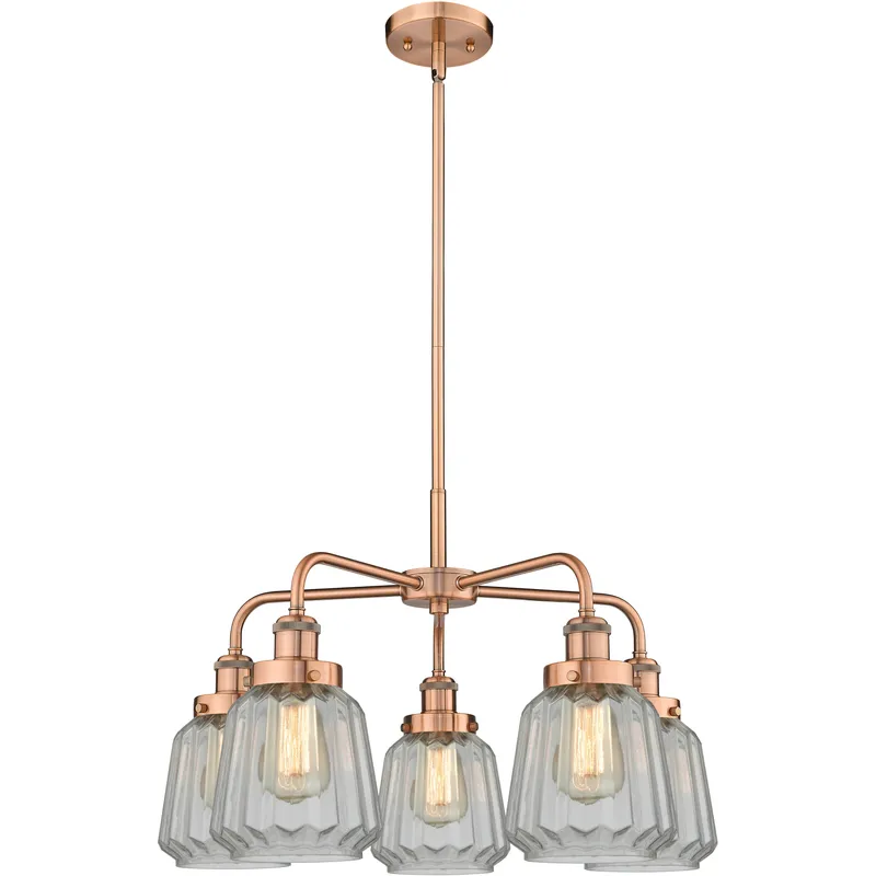 Chatham 5 Light 24.5 inch Antique Copper Chandelier Ceiling Light in Clear Glass