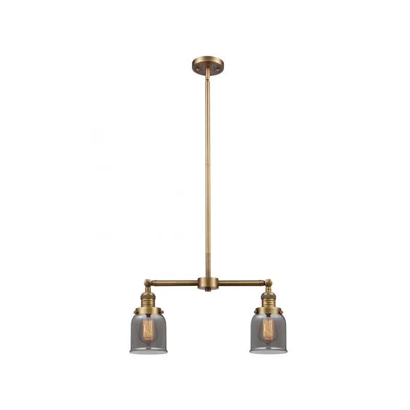 Franklin Restoration Small Bell 2 Light 43 inch Brushed Brass Island Light Ceiling Light in Light Smoke Glass, Franklin Restoration