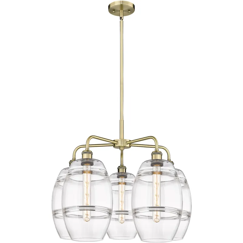 Ballston Vaz 5 Light 26 inch Antique Brass Stem Hung Chandelier Ceiling Light in Clear Glass