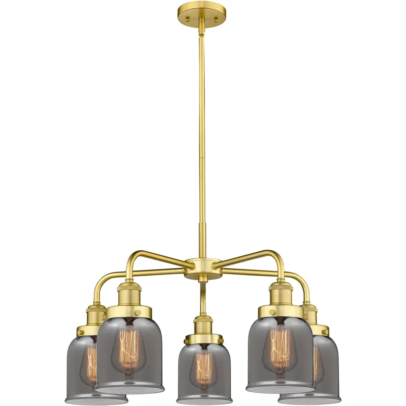 Bell 5 Light 23 inch Satin Gold Chandelier Ceiling Light in Light Smoke Glass