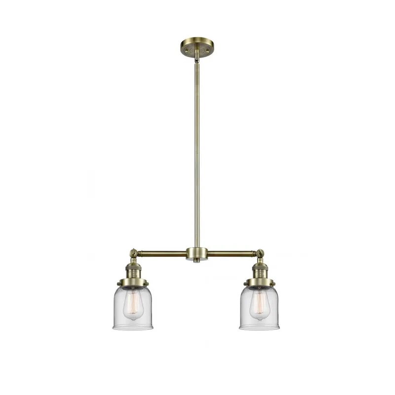 Franklin Restoration Small Bell 2 Light 21 inch Antique Brass Chandelier Ceiling Light in Clear Glass, Franklin Restoration