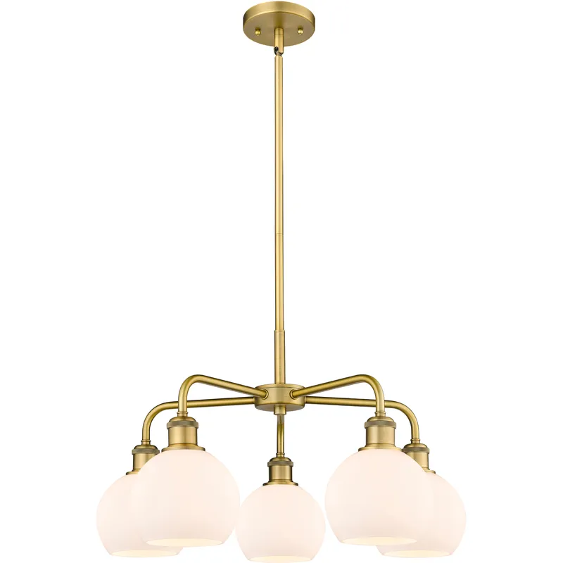 Athens 5 Light 24 inch Brushed Brass Chandelier Ceiling Light in Matte White Glass