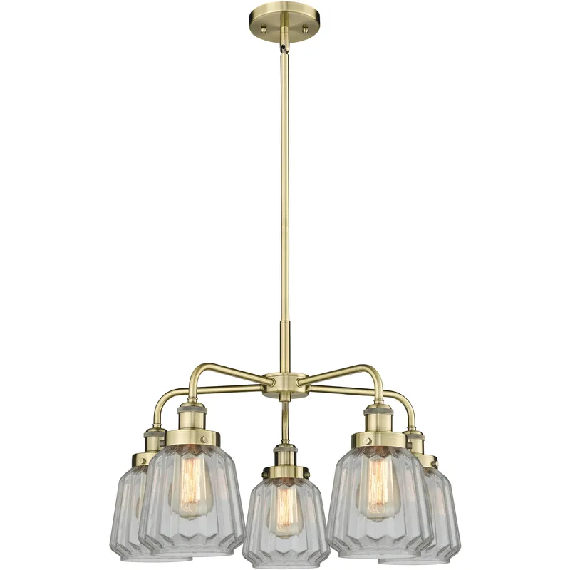 Chatham 5 Light 24.5 inch Antique Brass Chandelier Ceiling Light in Clear Glass